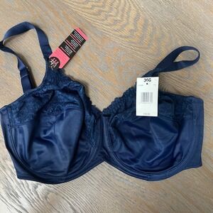 Lilyette By Bali 36G Navy Blue Full Coverage Lace Trim Bra New With Tags